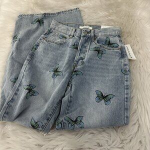 PACSUN womens NWT Dad Jeans Butterfly pattern 24 light wash y2k